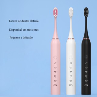 แปรงสีฟันไฟฟ้า ขนแปรงนุ่ม ชาร์จไฟได้ แบบพกพา พร้อมหัวแปรง 6 หัว สําหรับผู้ใหญ่