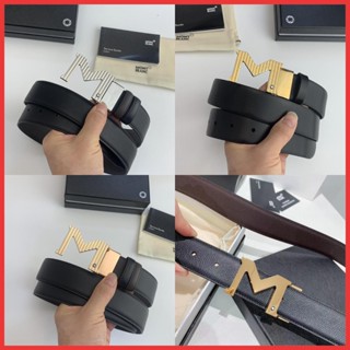 Montblanc ใหม่ เข็มขัดหนังวัว พร้อมหัวเข็มขัด รูปตัว M กลับด้านได้ สไตล์นักธุรกิจ 8 แบบ 2023