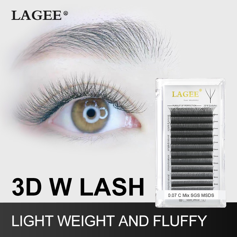 Lagee 三维 W รูปร่างขนตา Premade ปริมาณแฟน Lashes Clover Bloom Autofan ขนตาปลอมพัดลมง่ายจาก Nagaraku