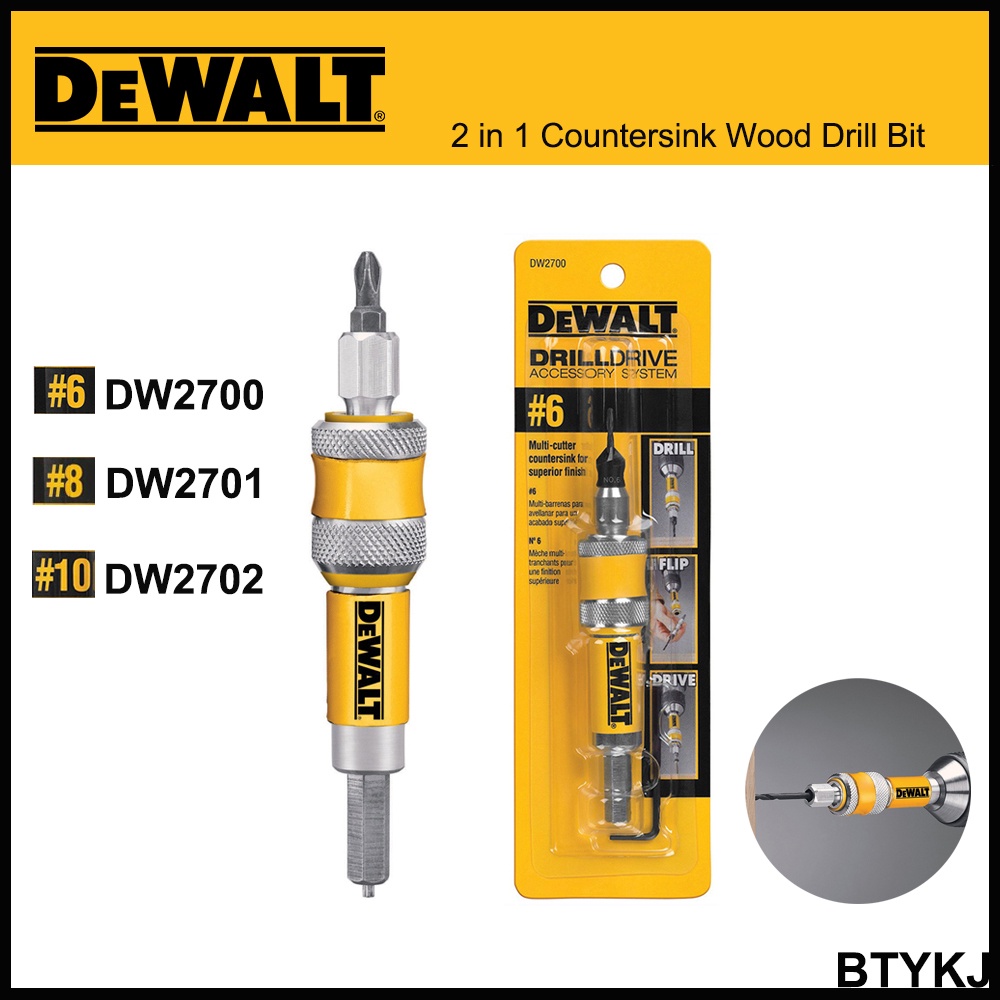 Dewalt 2 in 1 Countersink ไม้เจาะ Bit 6 8 10 เจาะพลิกไดรฟ์ Complete Unit DW2700 DW2701 DW2702