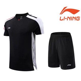 Li Ning เสื้อกีฬาแบดมินตัน แขนสั้น แบบแห้งเร็ว สําหรับผู้ชาย และผู้หญิง