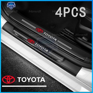 [4pc/Set] Car Door Side Step Sill Strip Carbon Fibre Leather Anti Scratch Protector Sticker Fiber for Toyota