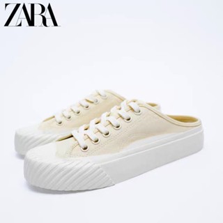 Zara รองเท้าผ้าใบลําลอง แบบผูกเชือก สีเหลืองอ่อน เข้ากับทุกการแต่งกาย แฟชั่นฤดูร้อน สําหรับสตรี