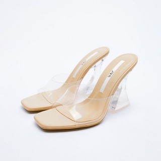 Zara รองเท้าส้นสูง พลาสติกอะคริลิคใส เปิดนิ้วเท้า แฟชั่นฤดูร้อน สําหรับผู้หญิง 2022