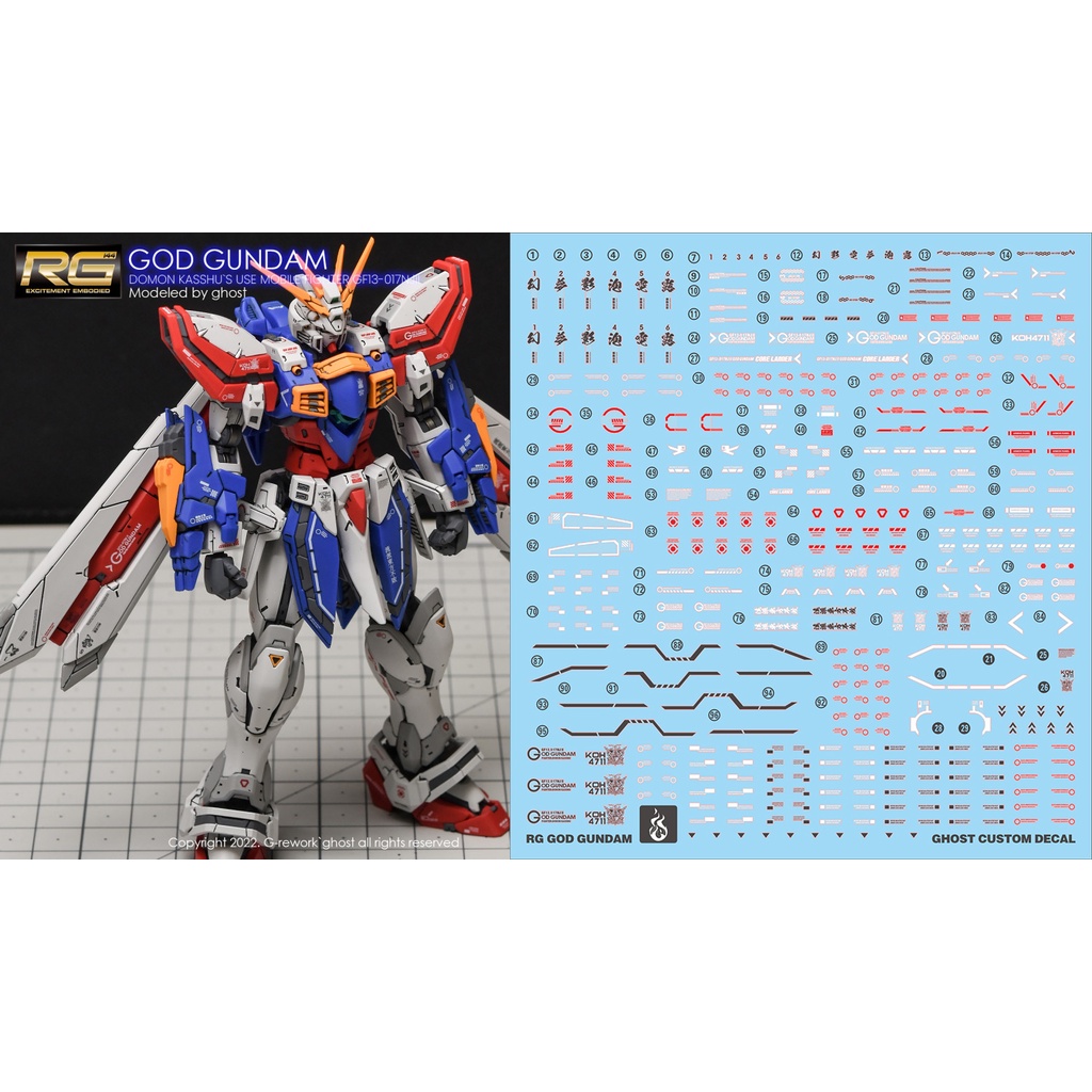 Yan RG 1/144 GOD Gundam ศิลปะการต่อสู้ Legend GOD G Gundam Monka Repair สติ๊กเกอร์น้ําเรืองแสง