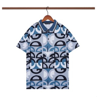 เสื้อโปโลแขนสั้นลําลอง ผ้าฝ้ายแท้ พิมพ์ลาย D &amp; G แฟชั่นทันสมัย สําหรับผู้ชาย และผู้หญิง