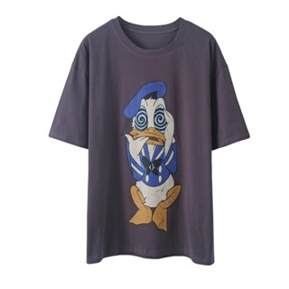 Xiaoqijia 23 เสื้อยืดลําลอง แขนสั้น พิมพ์ลาย Disney Donald Duck แฟชั่นฤดูร้อน สําหรับผู้ชาย ผู้หญิง432059