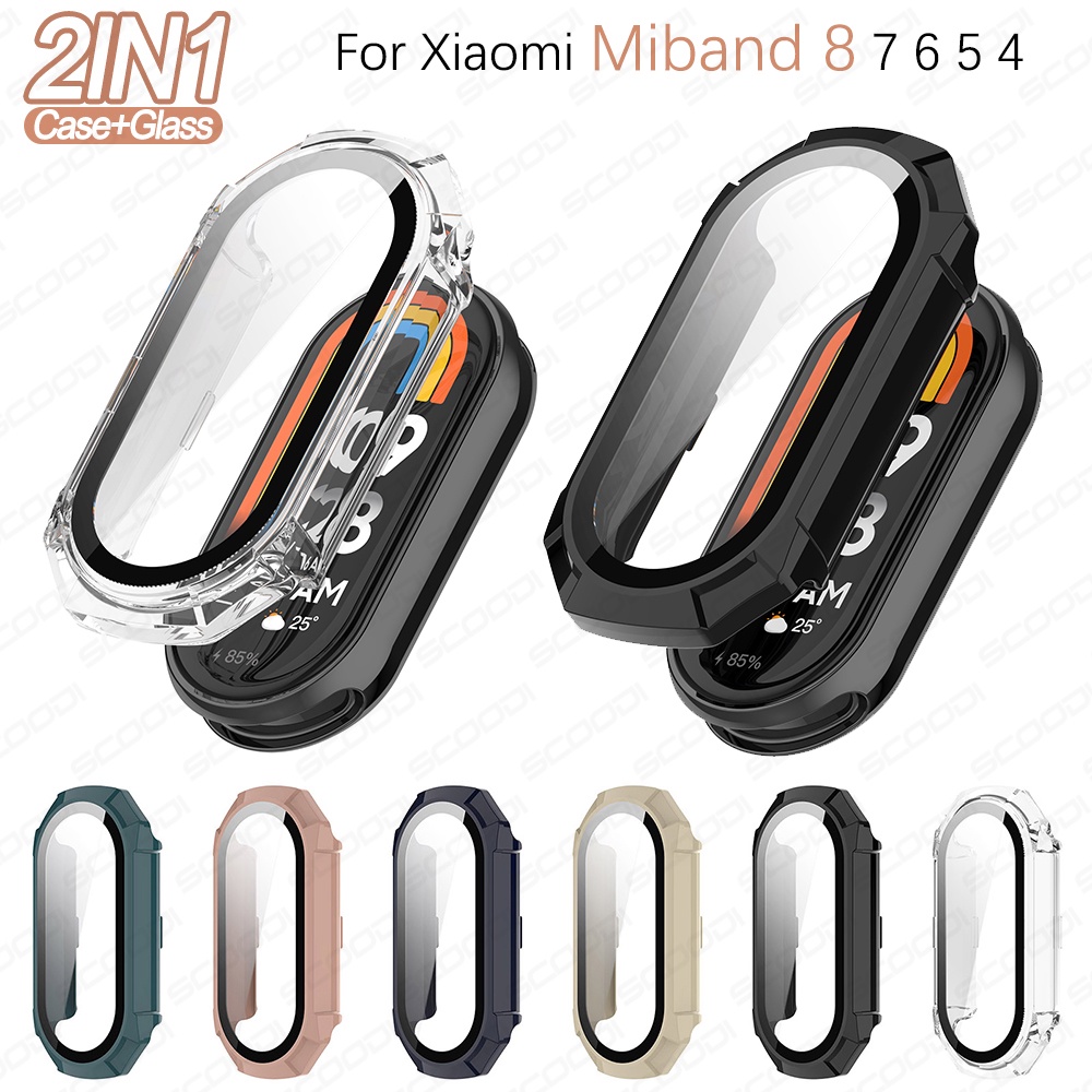 Pc Hard Edge Shell Glass Screen Protector Case สําหรับ Xiaomi Mi Band 9 8 7 สมาร์ท Miband 6 5 4 ฝาครอบป้องกัน