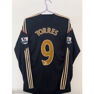 เสื้อกีฬาแขนยาว ลายทีมชาติฟุตบอล Liverpool TORRES GERRARD 09-10 คุณภาพสูง สีดํา สไตล์เรโทร