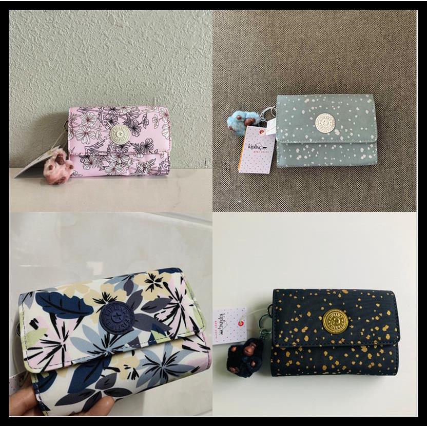 Kiplingg กระเป๋าสตางค์ ใส่เหรียญได้หลายช่อง พับได้ จี้รูปลิงน่ารัก ขนาดเล็ก หลากสีสัน สําหรับผู้หญิง 3710