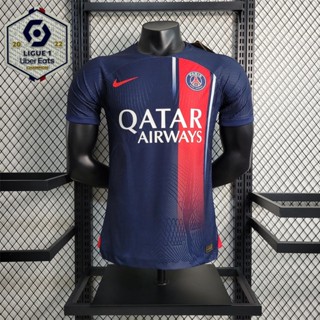 เสื้อกีฬาแขนสั้น ลายทีม Paris Saint Germain 2023-24 PSG สีฟ้า คุณภาพสูง