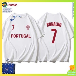 เสื้อแมนยู เสื้อฟุตบอลย้อนยุค เสื้อยืดแขนสั้น C Ronaldo ของ NASA เสื้อฟุตบอลชายนักเรียนเสื้อฝึกซ้อมสีเบอร์กันดีผ้าฝ้ายไซส์ใหญ่แขนสั้น