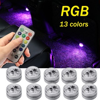 โคมไฟ RGB LED ไร้สาย ควบคุมระยะไกล พร้อมแบตเตอรี่ หลากสี สําหรับตกแต่งหลังคารถยนต์