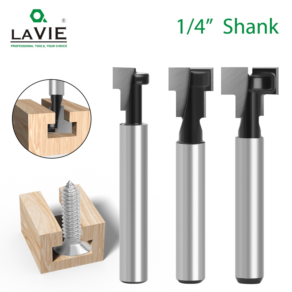 Lavie 3 ชิ้น 1/4 T-Slot เครื่องตัด Router Bit ชุด Hex Bolt Key Hole Bits T Slotting Milling เครื่องตัดสําหรับงานไม้