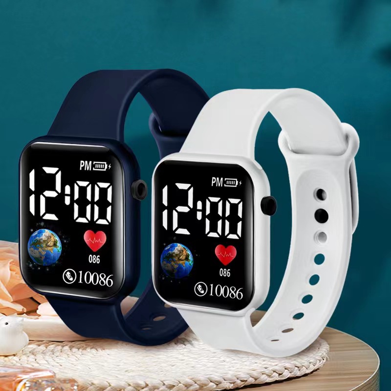 นาฬิกาข้อมือดิจิทัล LED สายซิลิโคน กันน้ํา สไตล์สปอร์ต สําหรับผู้ชาย และผู้หญิง