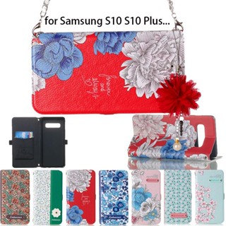 สําหรับ Samsung S10 S10 Plus ดอกไม้ สลิง หนัง PU ฝาพับ เคส กระเป๋า