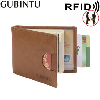 Gubintu กระเป๋าสตางค์ หนังแท้ หนังวัวแท้ ป้องกันแม่เหล็ก ใส่บัตรได้ RFID