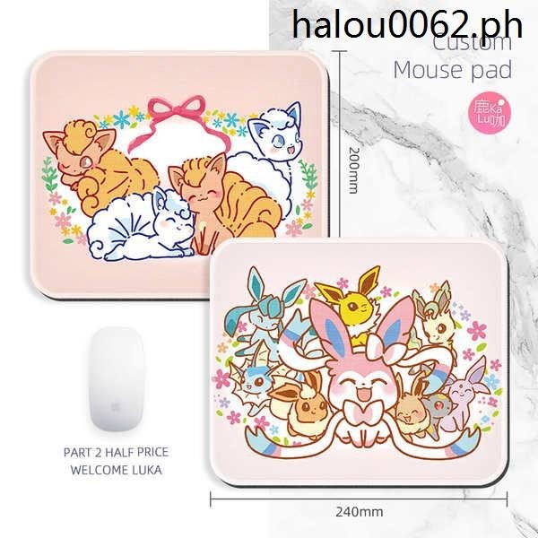 · ins Style Pokémon Mouse Pad Eevee ขนาดเล็ก Pikachu Girl น่ารักโปเกมอนภาพประกอบสีชมพูนุ่ม