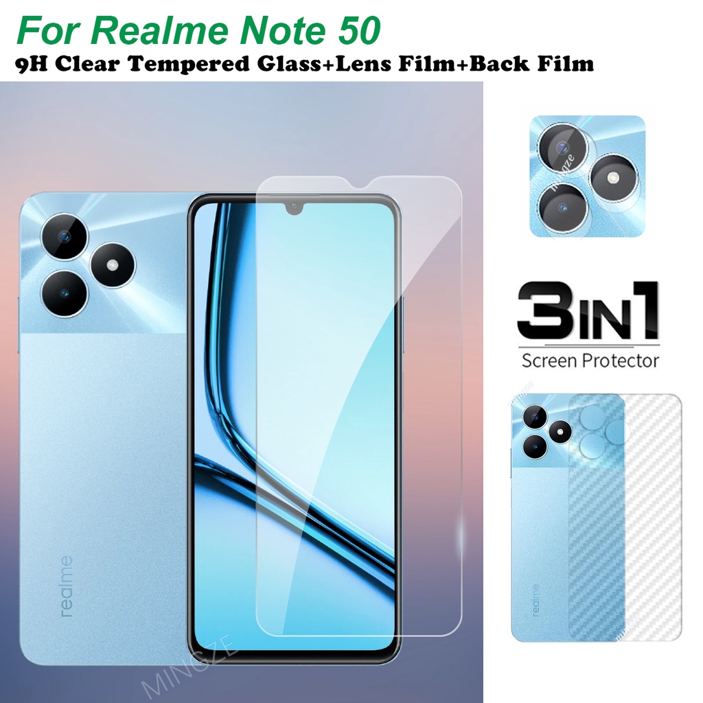 3 IN 1 ฟิล์มกระจกนิรภัย สําหรับ Realme Note 50 HD ป้องกันหน้าจอ แบบเต็มจอ