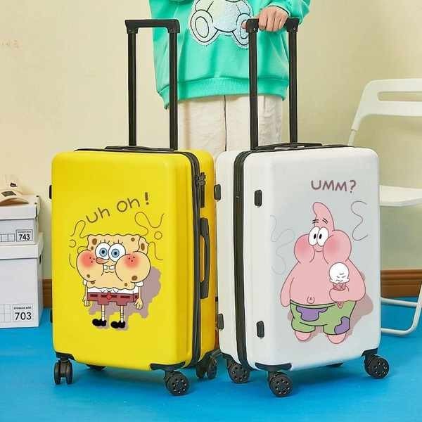 กระเป๋าเดินทาง 20 นิ้ว กระเป๋าเดินทาง 24 นิ้ว กระเป๋าเดินทางนักเรียนโดยเฉพาะ 2023 ใหม่กระเป๋าเดินทางเด็ก SpongeBob SquarePants Travel Lockbox ชายปมสุทธิสีแดง