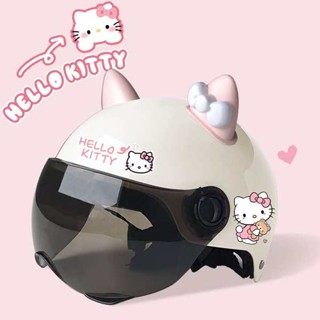 หมวกกันน็อคเด็ก หมวกกันน๊อคครึ่งใบ 3C ได้รับการรับรอง hellokitty หมวกกันน็อคแบตเตอรี่ไฟฟ้ารถแมวคิตตี้ฤดูร้อนน่ารักผู้หญิงผู้ใหญ่เด็กหมวกกันน็อค