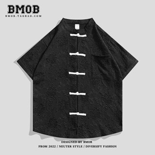 เสื้อคอจีนผู้ชาย เสื้อคอจีน Bเอ็มOB ใหม่สไตล์จีนสไตล์จีนหัวเข็มขัดเสื้อ jacquard ผู้ชายแบรนด์แฟชั่นฤดูร้อน Zhongshan Tang เสื้อคอตั้งแขนสั้น