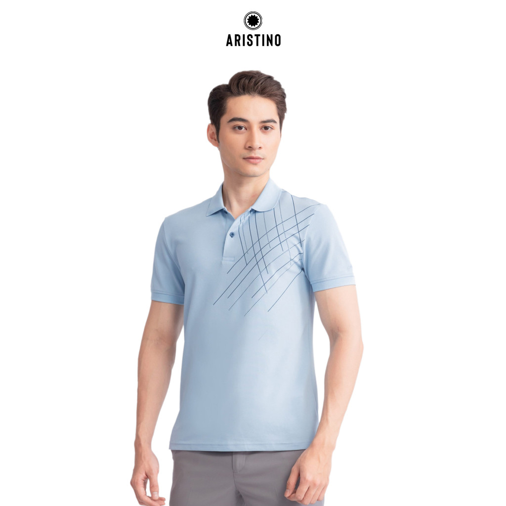 ARISTINO เสื้อยืดแขนสั้นคอปกโปโลทรงสลิมฟิตสําหรับผู้ชายลายทางทันสมัย APS046S3