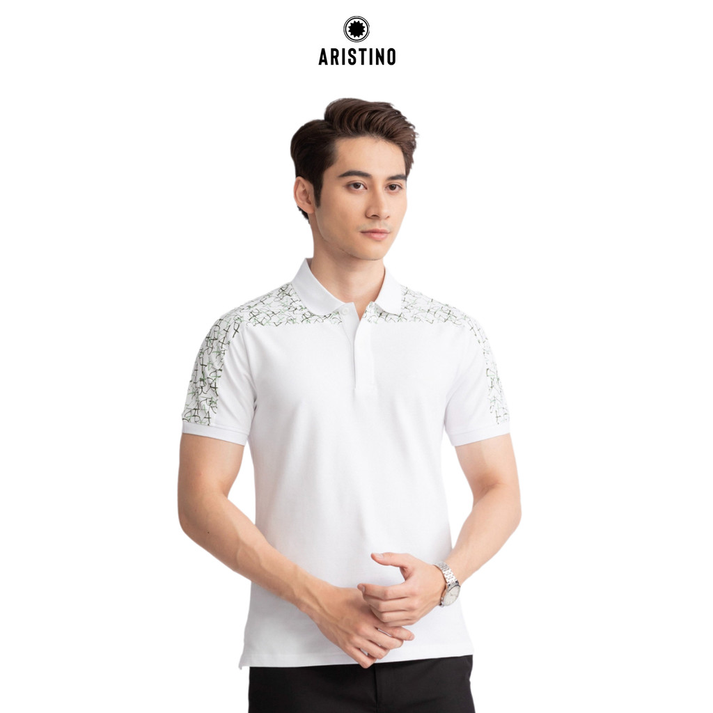 ARISTINO - เสื้อโปโลสุภาพบุรุษทรงเข้ารูปปักโลโก้ที่หน้าอกคอปกถักเข้ารูปหรูหราAPS062S3