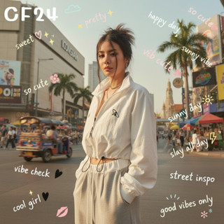 ꕥCatalog Fashionꕥ เสื้อแจ็คเก็ตผ้าร่ม แขนยาว 2 สี อกปักตัว A…