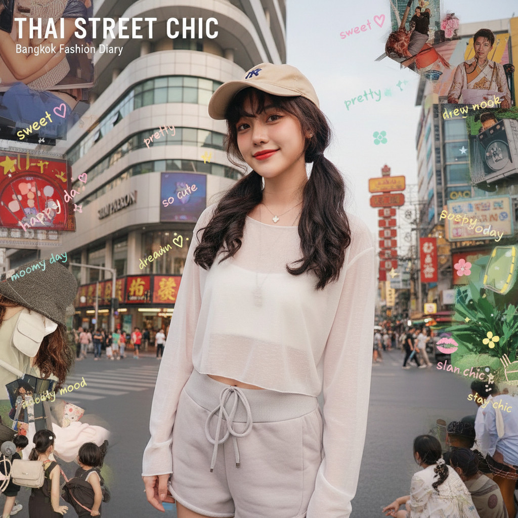 ꕥCatalog Fashionꕥ เสื้อยืดครอป ผ้าซีทรูบางเบา คอกลมแขนยาว สีพื้น 3 สี