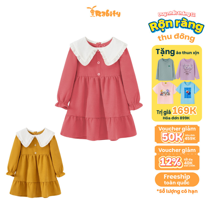 [GOOD FALL-Winter DEAL] Rabity ชุดเดรสกํามะหยี่แขนยาวคอปกบัวของเด็กผู้หญิง 951.010