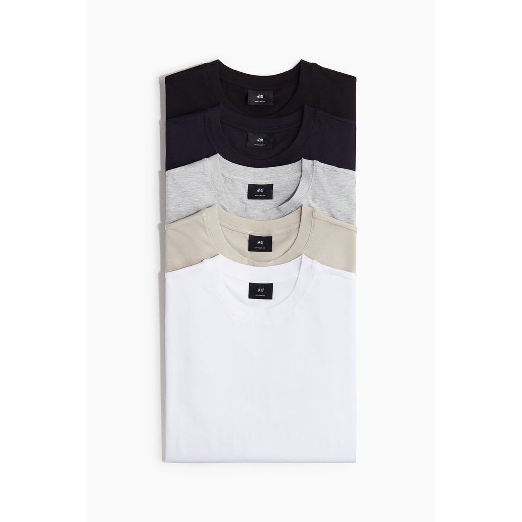 H&M(เอชแอนด์เอ็ม) แพ็ค 5 ตัว เสื้อยืด Regular Fit Men 5-pack Regular Fit T-shirts 1216851_14