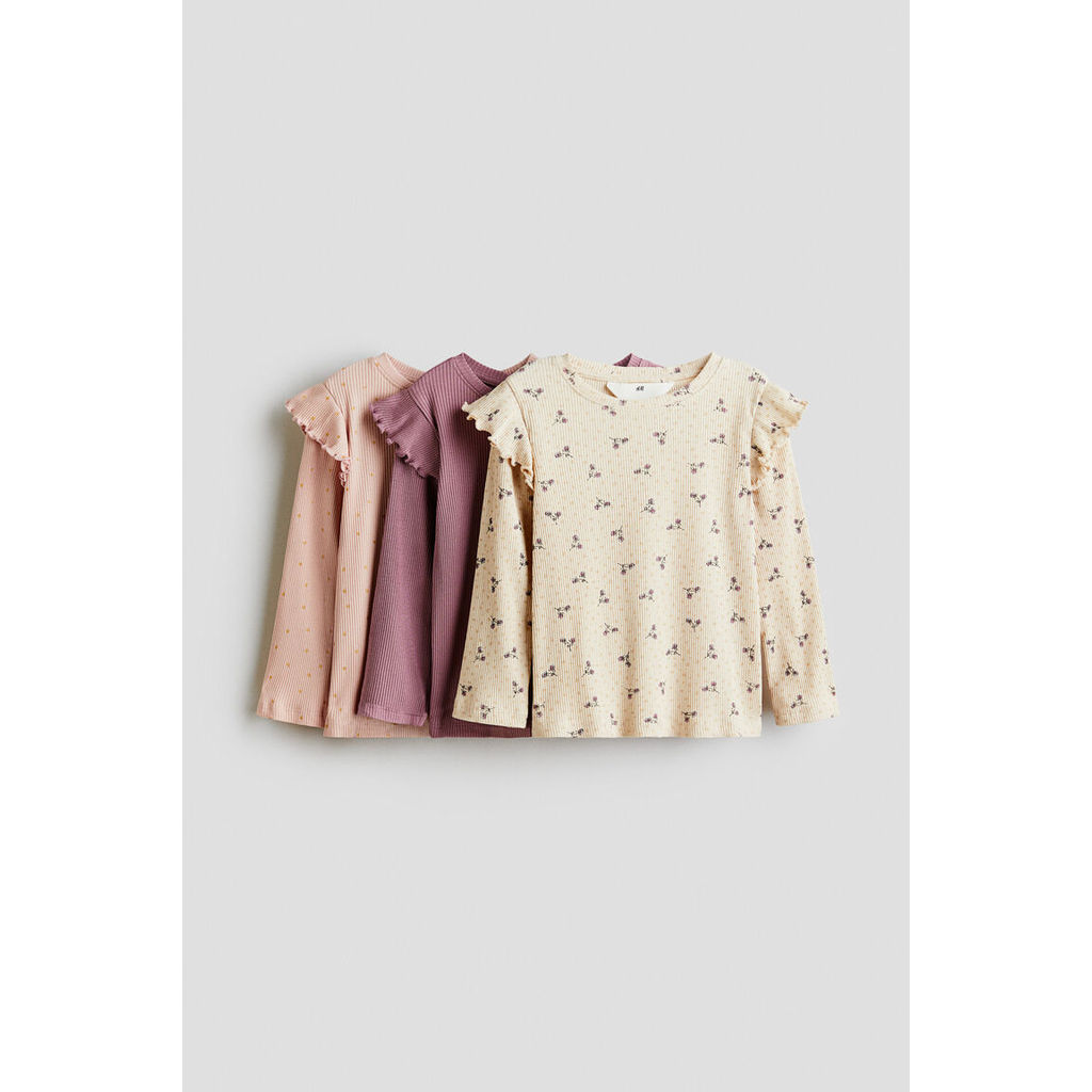 H&M(เอชแอนด์เอ็ม) ชุดเสื้อยืดเจอร์ซีย์ตกแต่งระบาย 3 ชิ้น Girls 3-pack frill-trimmed jersey tops 1246511_9