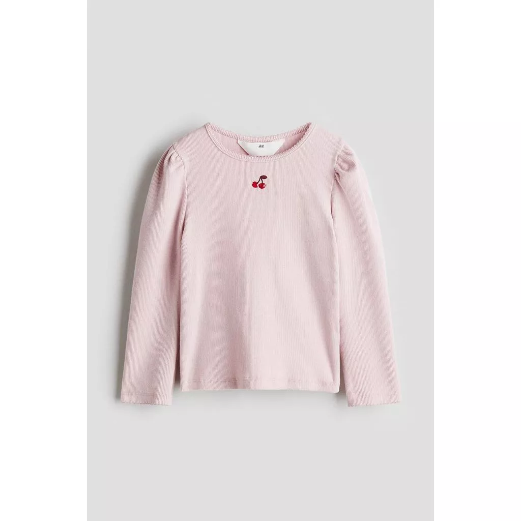 H&M(เอชแอนด์เอ็ม) เสื้อเจอร์ซีย์ตกแต่งขอบพิโกต์ เด็กผู้หญิง 1314453_2