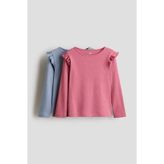 H&M(เอชแอนด์เอ็ม) เสื้อผ้าคอตตอนถักลายแพ็ค 2 ชิ้น Girls 2-pa…