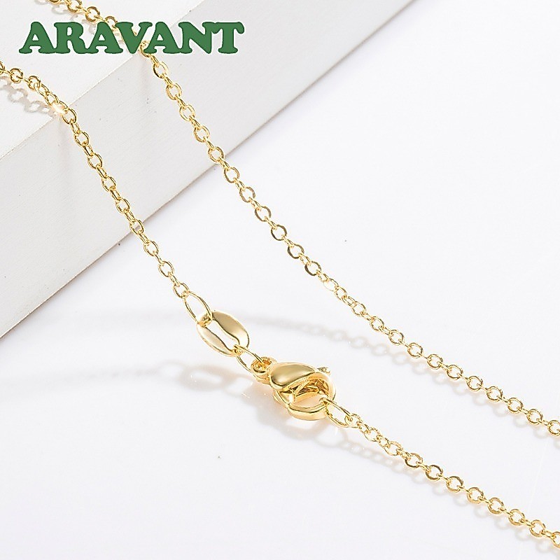 ARAVANT 925 เงิน 18K Gold 1 มม.O สร้อยคอโซ่สําหรับผู้หญิงเครื่องประดับแฟชั่น