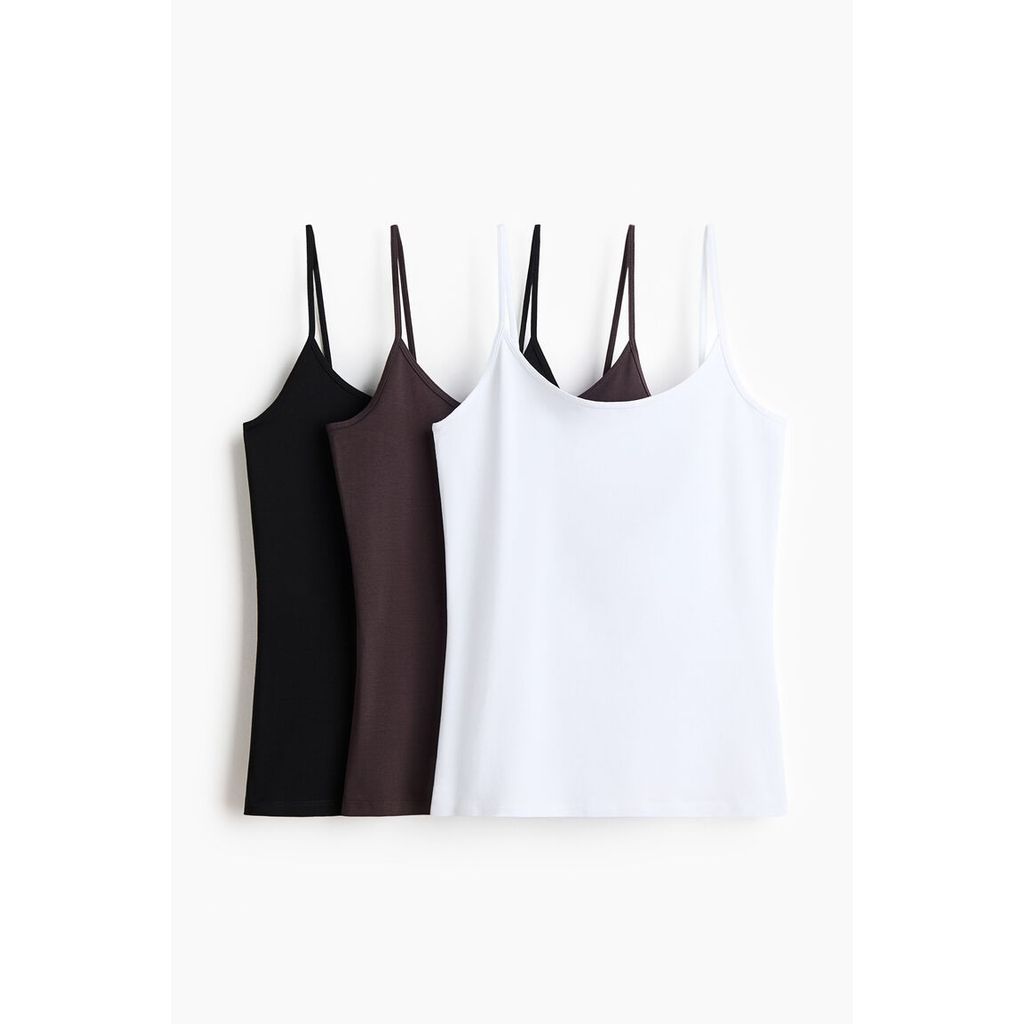 H&M(เอชแอนด์เอ็ม) เสื้อสายเดี่ยวผ้าฝ้าย 3 ชิ้น Women 3-pack cotton strappy tops 1322041_1