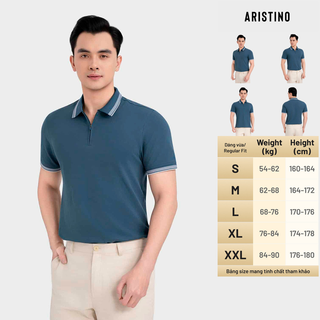 Aristino เสื้อโปโลผู้ชายคอเป็ดผ้าฝ้ายอินทรีย์หรูหราปกติ Fit Zipper APS010EDP01