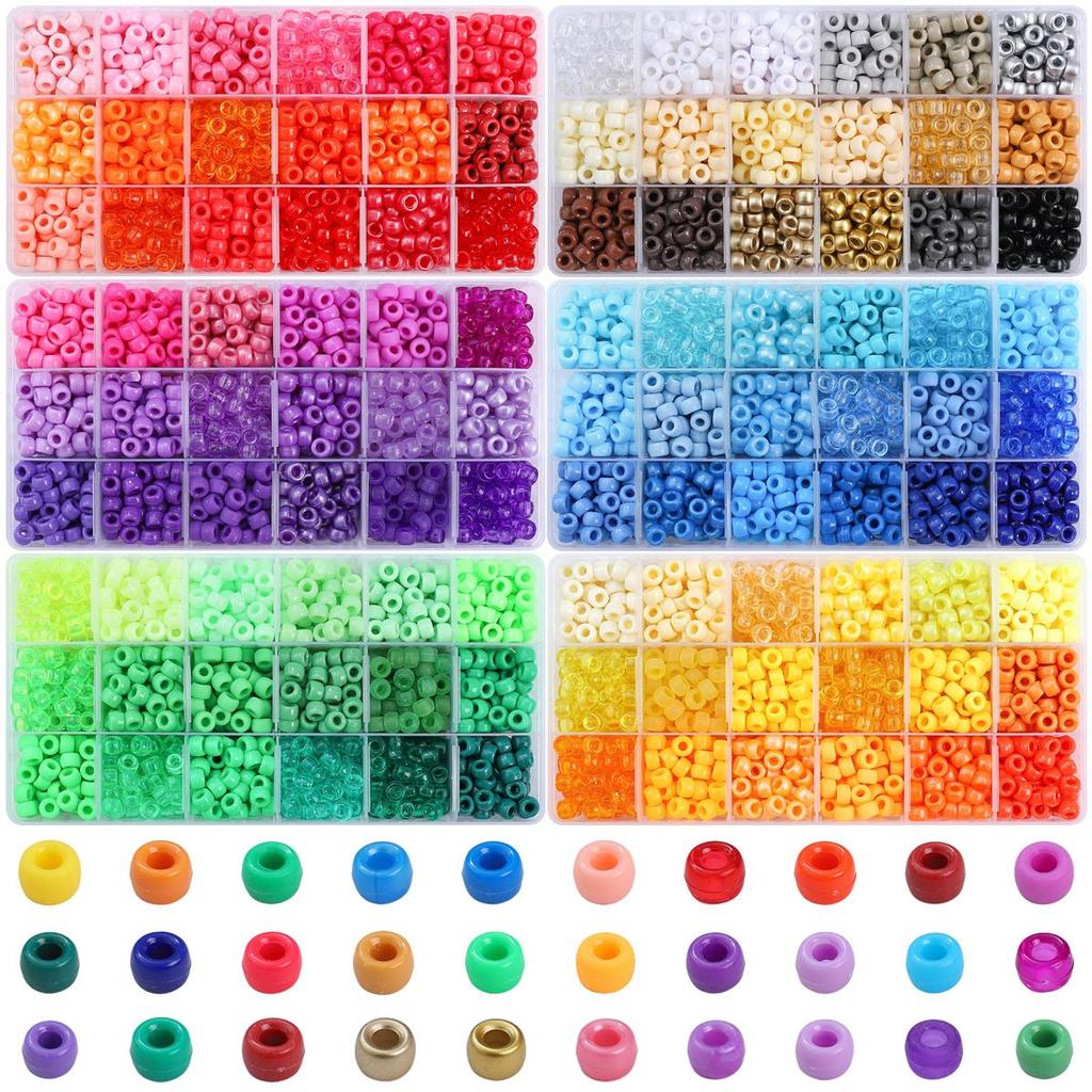 Pony ลูกปัด 9x6 มม., 18 ตารางกล่องหลวมลูกปัดชุดสําหรับ DIY Handmade สร้อยข้อมือเครื่องประดับทําหัตถกรรมอุปกรณ์เสริม