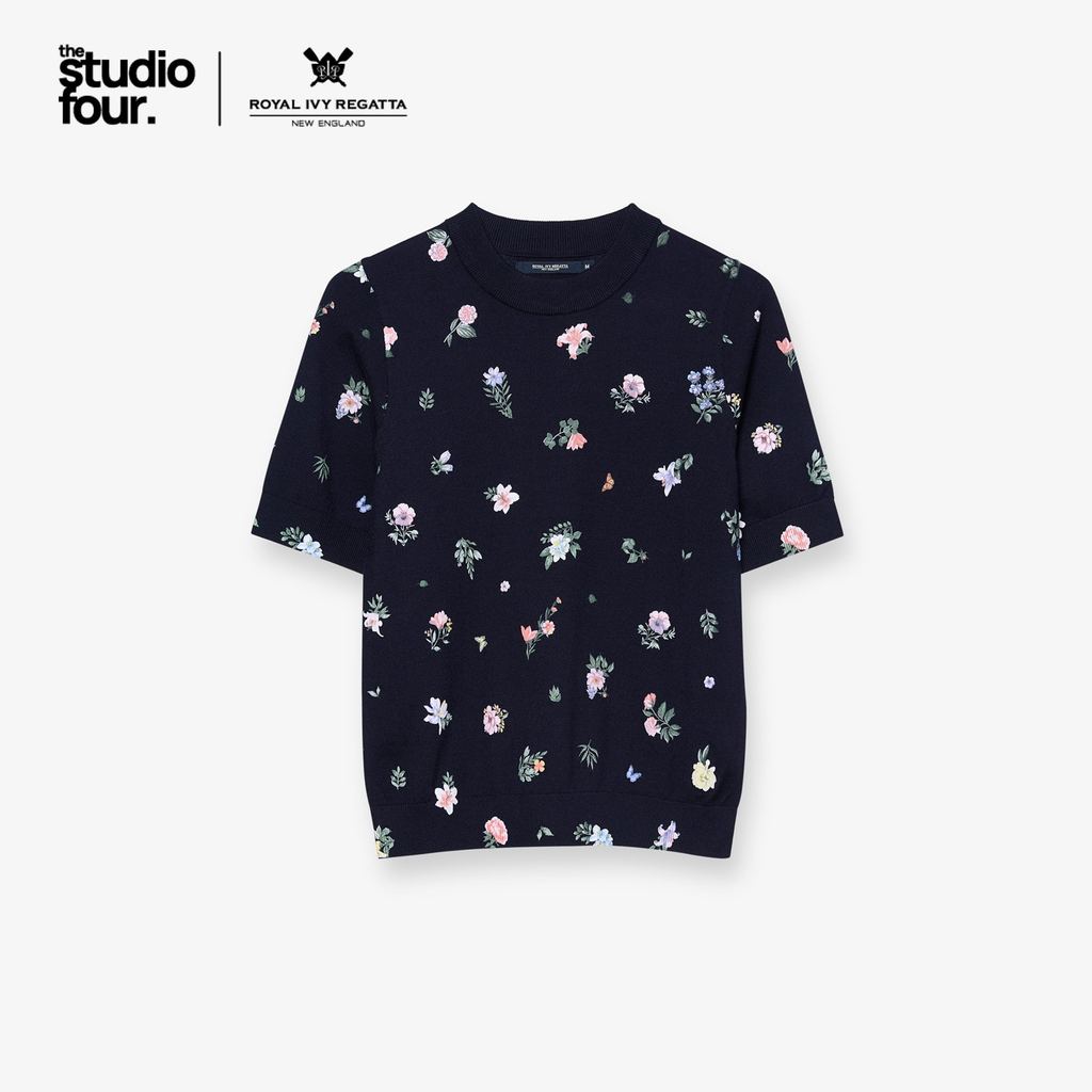 ROYAL IVY REGATTA - Floral Print Ribbed Knit Top Printed Navy เสื้อท่อนบน  (R26WGWA162)