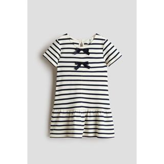 H&M(เอชแอนด์เอ็ม) เดรสผ้าจูร์ซีย์ดีไซน์โบว์ Girls Bow-detail…