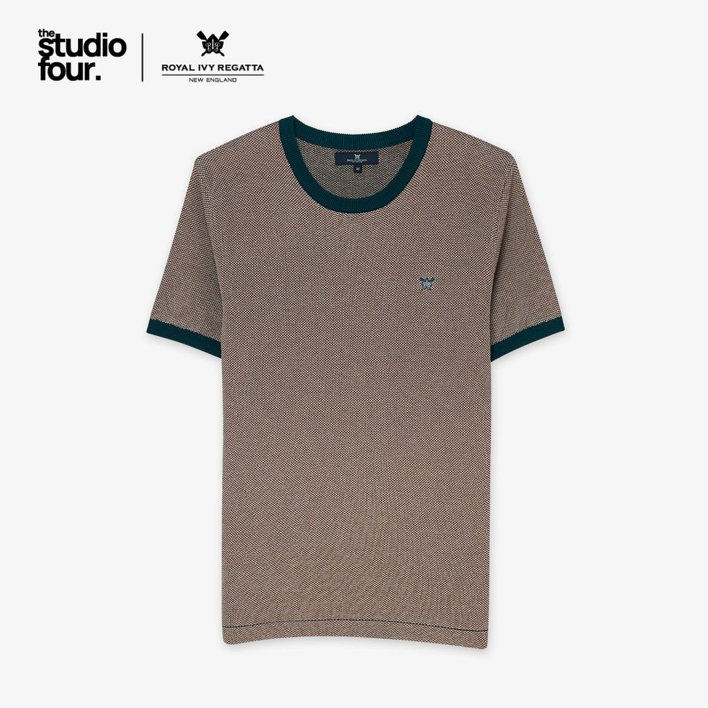 ROYAL IVY REGATTA - Contrast Trim Textured Knit T-Shirt Brown เสื้อยืด (R26WGMA060)