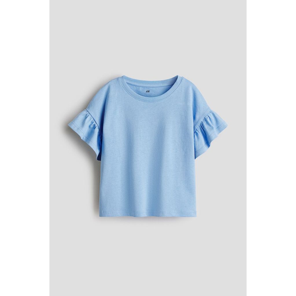 H&M(เอชแอนด์เอ็ม) เสื้อคอตตอนแขนระบาย Girls Flutter-sleeved cotton top 1323435_1