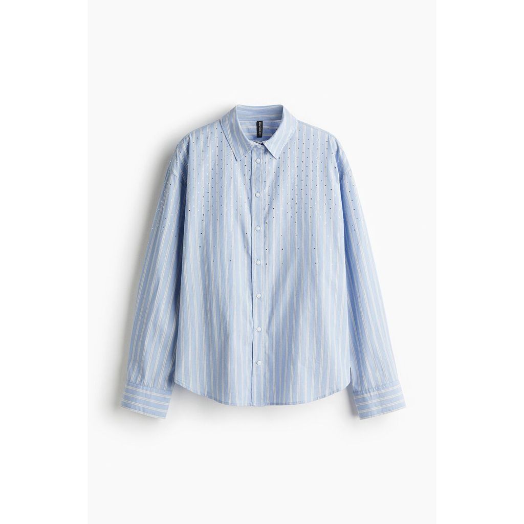 H&M(เอชแอนด์เอ็ม) เสื้อเชิ้ตคอตตอนทรงโอเวอร์ไซส์ ผู้หญิง 1301416_1