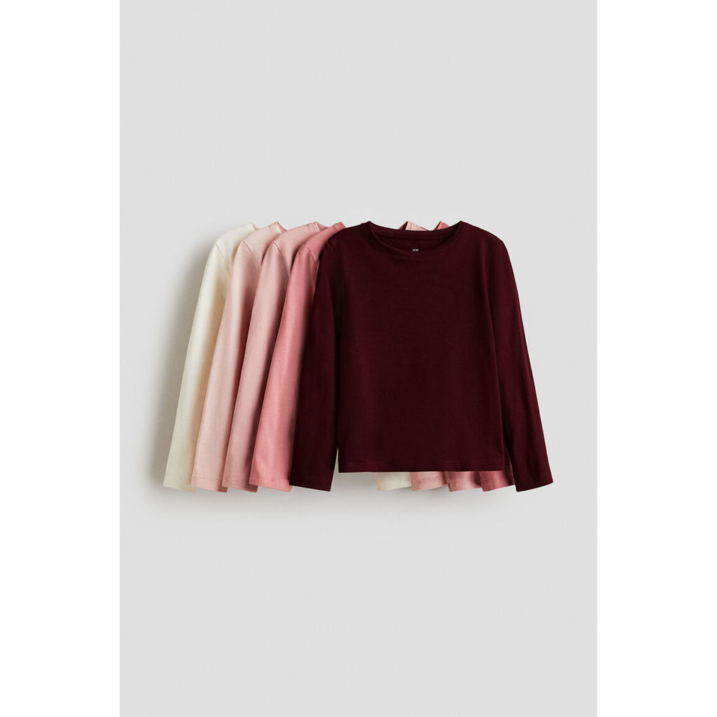 H&M(เอชแอนด์เอ็ม) เสื้อผ้ายืดแพ็ก 5 ตัว Girls 5-pack jersey tops 0678157_21
