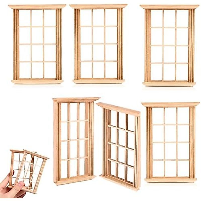 6 ชิ้นตุ๊กตา Windows 1: 12 Scale ยังไม่เสร็จ Miniature ไม้ Windows กรอบโหมด, Mini เฟอร์นิเจอร์บ้านตุ