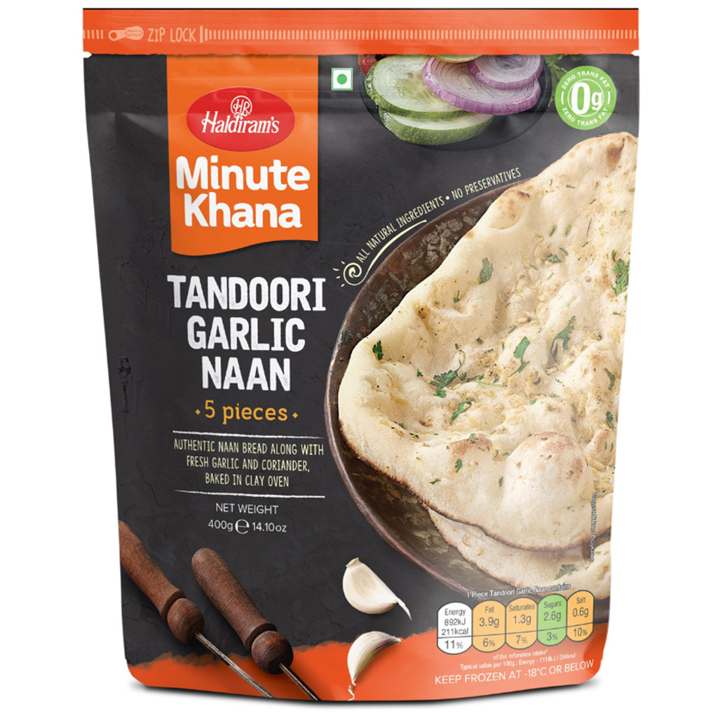 [8904063281258] Haldiram Tandoori Garlic Naan 400G ฮัลดีราม แผ่นแป้งนานอบโอ่งรสกระเทียม 400 กรัม