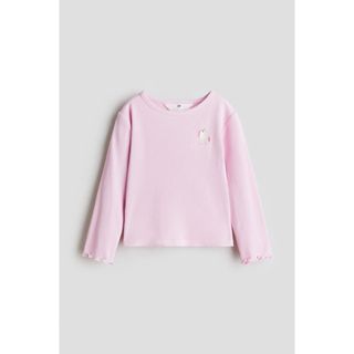 H&M(เอชแอนด์เอ็ม) เสื้อท็อปผ้าฝ้ายดีเทลปักเย็บ เด็กผู้หญิง 1…