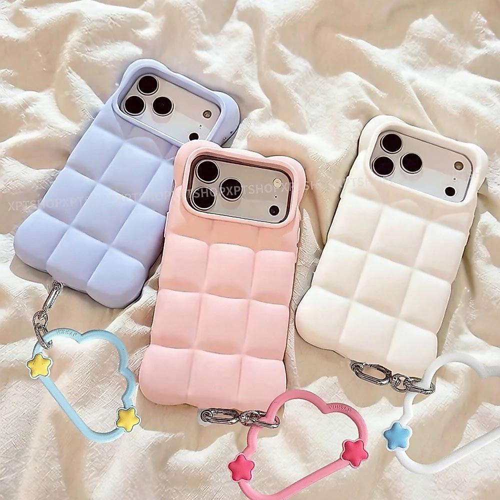 สีทึบดาวเมฆโซ่ซิลิโคนเคสโทรศัพท์สําหรับiPhone 17 Pro Max 16 Pro Maxกันกระแทกป้องกันปลอก