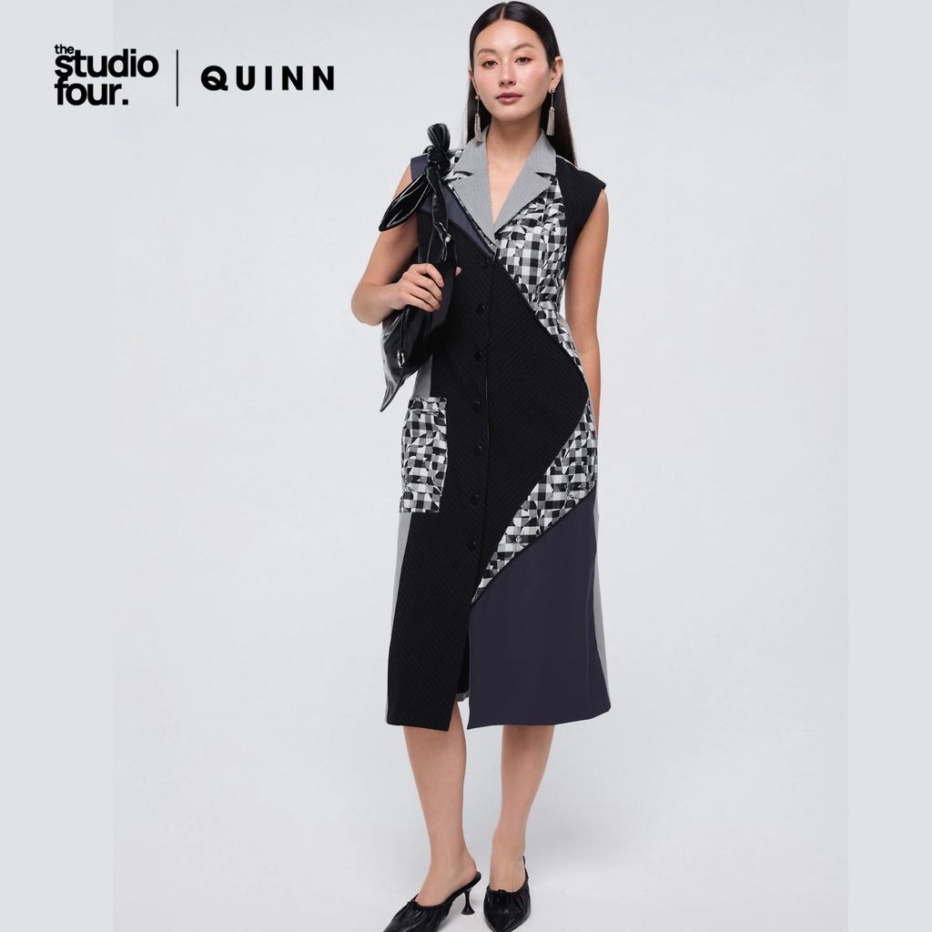 QUINN - Patchwork Sleeveless Midi Dress ชุดเดรส  (Q26CGWB038)